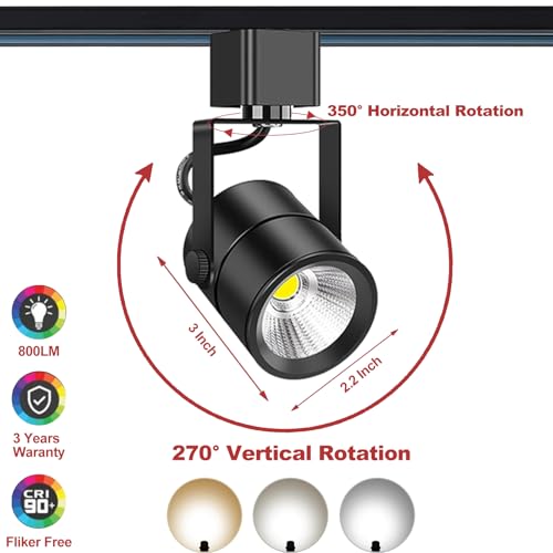 6 Light Track Lighting Kit with 6.6FT H Type Track Lighting Rail and Floating Canopy Connector (Black / 6 Lights)
