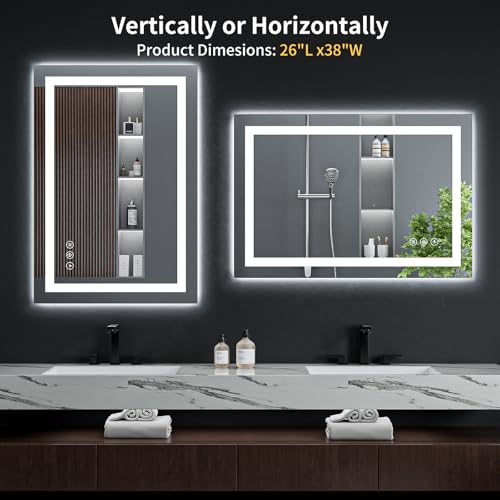 26"x38" LED Bathroom Mirror with Lights (Frontlit & Backlit / 38"L x 26"W)