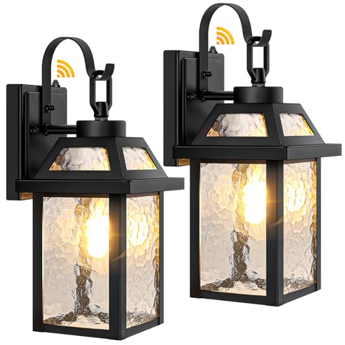 2 Pack Dusk to Dawn Outdoor Wall Lights with Water Ripple Glass (13.8" (2-Pack))