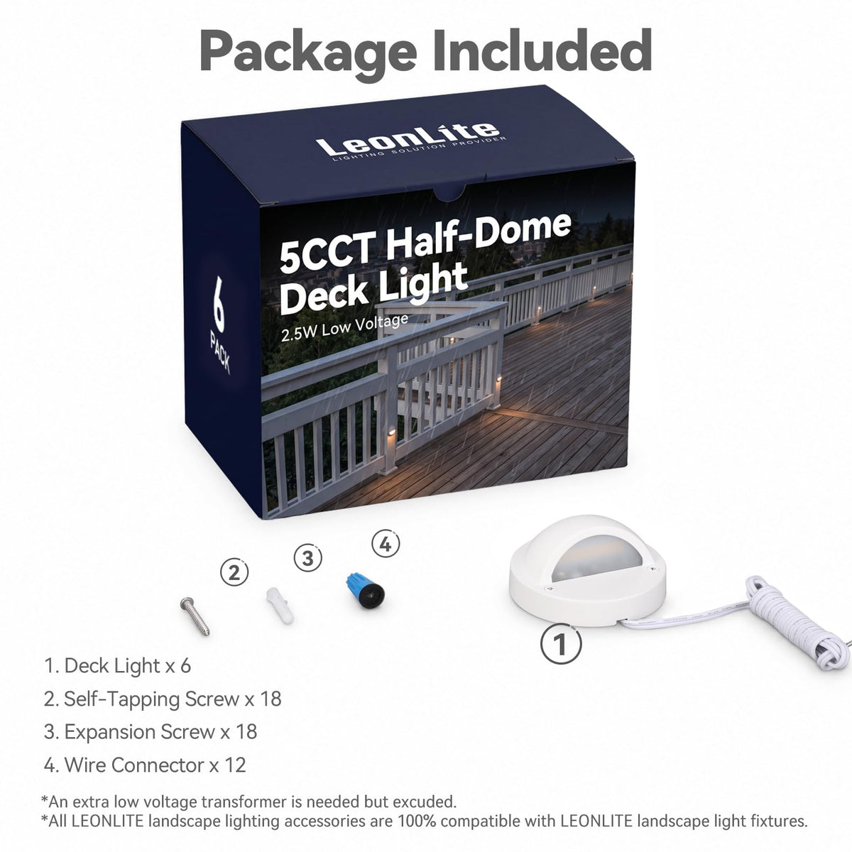 6 Pack 5CCT 3.74 Inch Low Voltage LED Deck Lights (White)