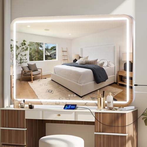 48" x 30" Vanity Mirror with Lights (White / 48"L x 30"W)