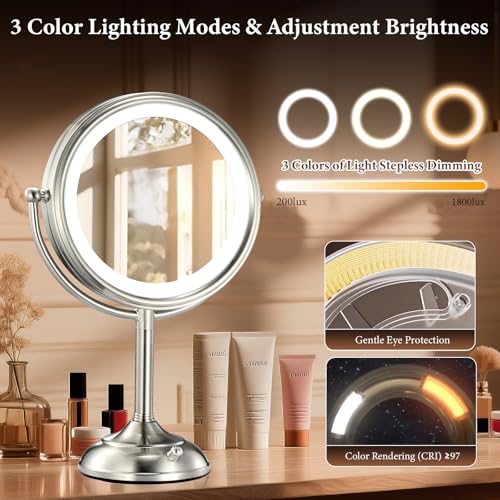 Professional 8.5" Large Lighted Makeup Mirror with Brighter Lights (Pearl Nickel)