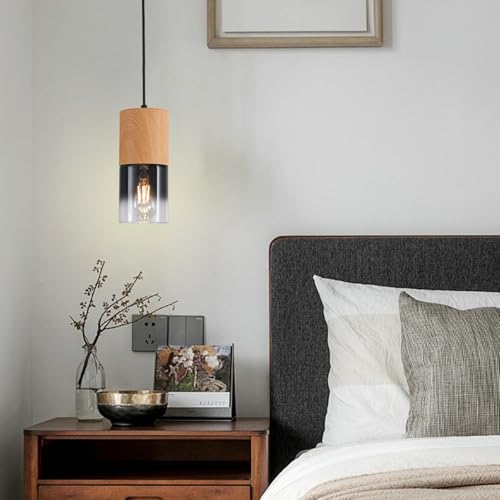 3 Pack Modern Pendant Lights for Kitchen Island (Wood Grain & Black—Cord / 3 Pack)