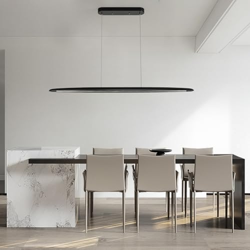 51" Wood Linear Pendant Light Black Linear Pendant Dinning Room Hanging Lights LED Dimmable Chandeliers 36w for Dining Room Pool Table Lights Kitchen Island Light Black (Black / 51in)