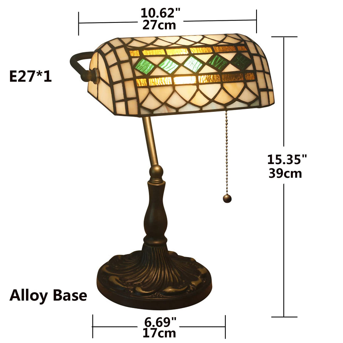 Tiffany Style Bankers Table Lamp Stained Glass Piano Desk Lamp Vintage Bedroom Bedside Lamp for Study (Green e)