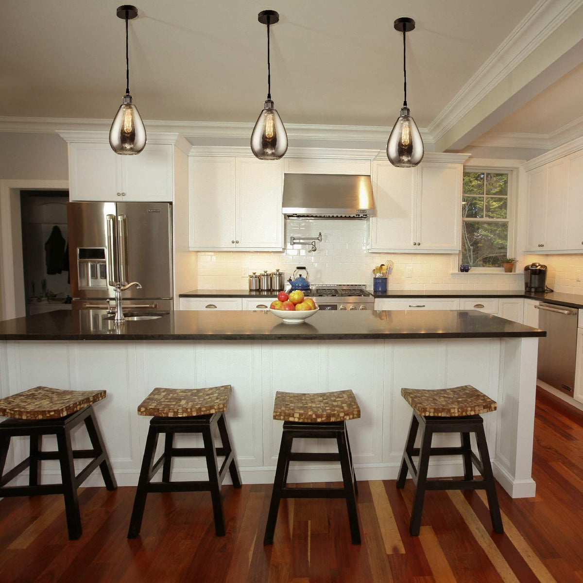 Industrial Glass Pendant Lights for Kitchen Island (Chrome / 1 PCS)