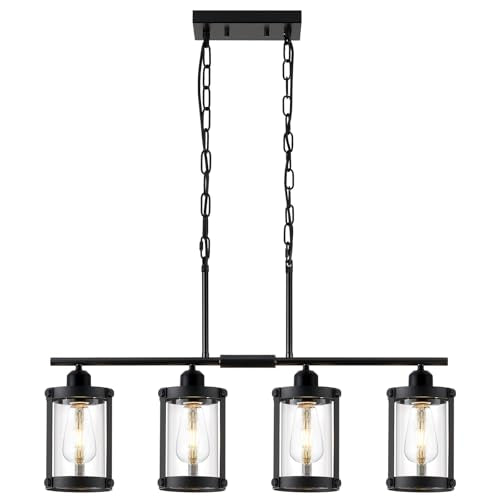 Matte Black 4 (Black + Clear Glass / 4-Light, Linear)