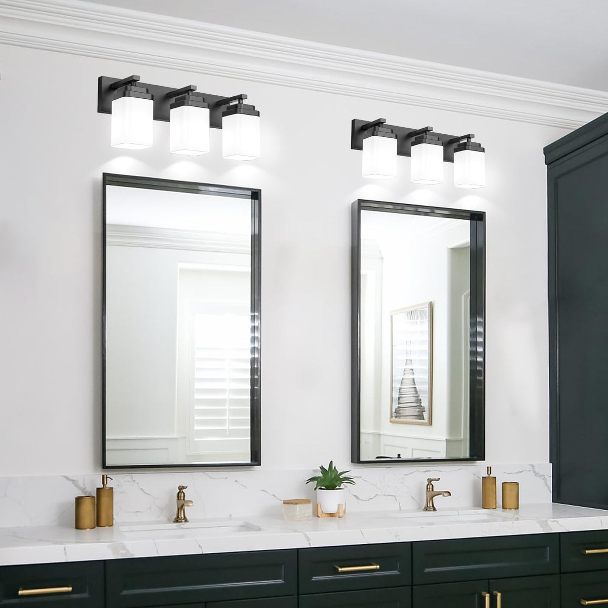 Matte Black Bathroom Light Fixtures (Black, Milky Shade / 3-Light, 22-inch)