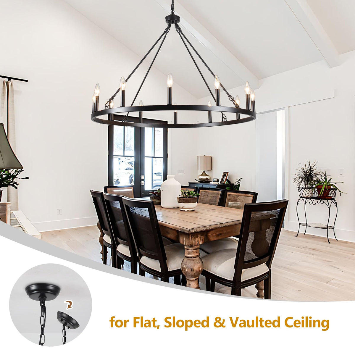 Black Wagon Wheel Chandelier 38 inch (Black-12 lights)