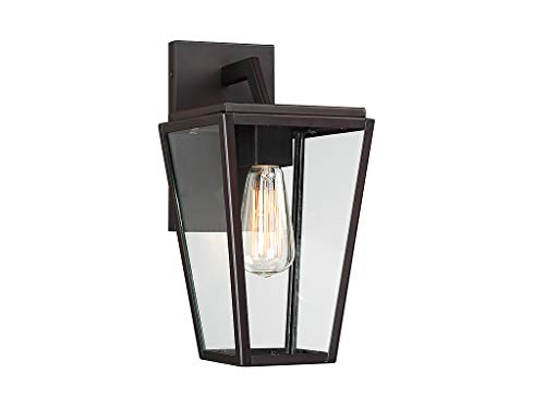 5-546-13 Milton Modern Clear Glass Outdoor Wall Lantern, 1-Light 60 Watt, 13" H x 7" W, English Bronze (13" Height)
