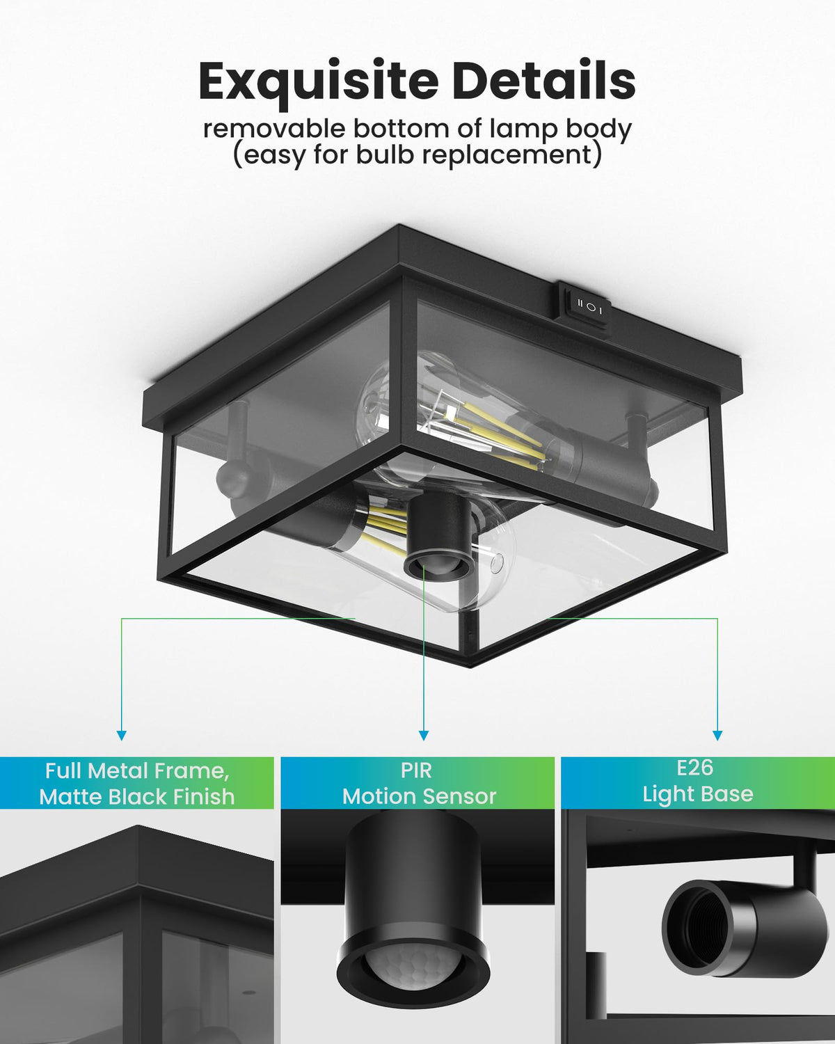 Outdoor Ceiling Light with Motion Sensor (8.5 Inch / 1Pack)