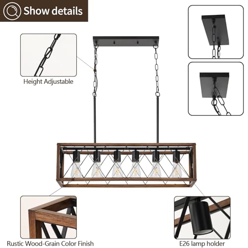 6 Light Dining Room Light Chandelie (Wood Grain / 6-Light)