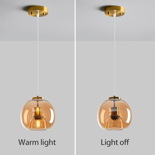 Amber Glass Pendant Lights Kitchen Island (Amber(7.87 in) / 2-Pack)