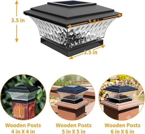 Solar Post Cap Lights Outdoor LED Lighting Deck Fence Cap Light Two Light Modes Warm White (Black / 4pk)