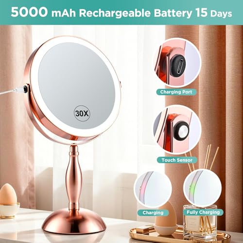 30X Makeup Mirror with Lights and Magnification (Rose Gold)