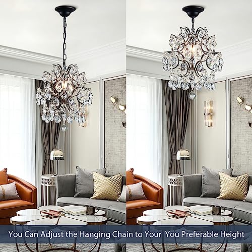 Black Modern Pendant Chandelier Crystal Raindrop Lighting Ceiling Light Fixture Lamp for Dining Room Bathroom Bedroom Livingroom entryway 1 E26 Bulbs Required D13 in x H16 in (D13" x H16" / Black)