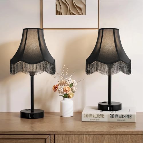 Black Silk Bell Lamp Shades Set of 2 (BLACK / 2 Pack)