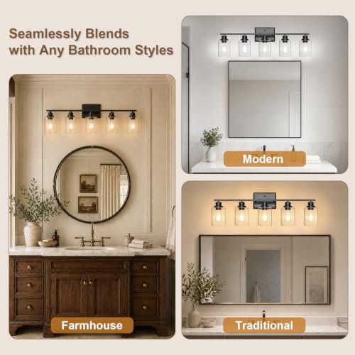 Modern Bathroom Light Fixtures Over Mirror (Black / 5 Light)