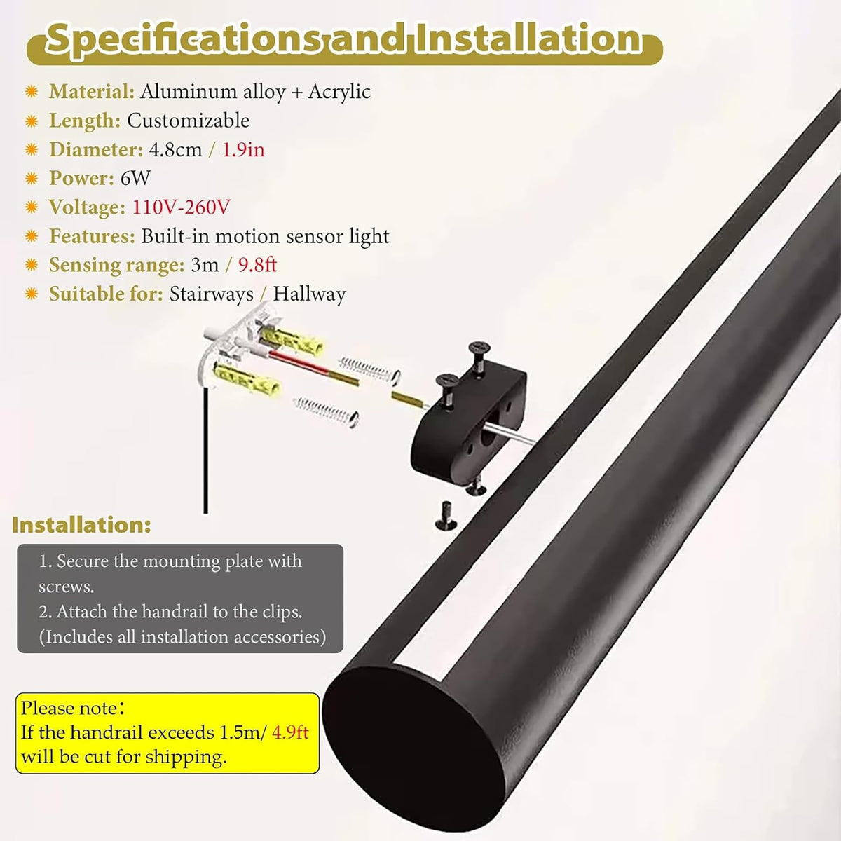 LED Motion Sensor Stair Light Kit (Left / 15ft/457cm)