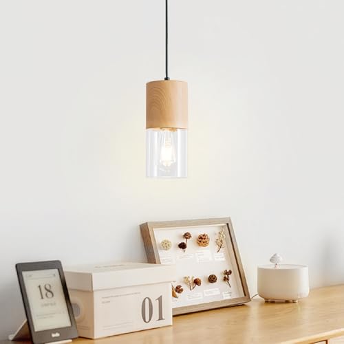 2 Pack Modern Pendant Lights for Kitchen Island (Wood Grain & Transparent—Cord / 2 Pack)