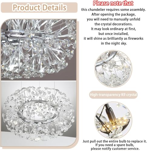 Sputnik Chandelier Dandelion Chandelier for Dining Firework Chandeliers (Silver / Dia 32inches)