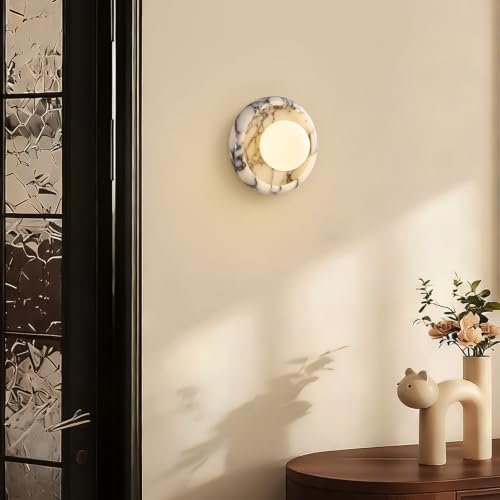 7.9" Natural Alabaster Wall Sconce (7.9 in-1-Light-round)