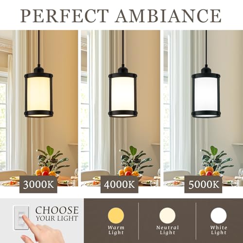 Matte Black Pendant Lights Kitchen Island (Black + Milk Glass / 1-Light Pendant, 1 Pack)