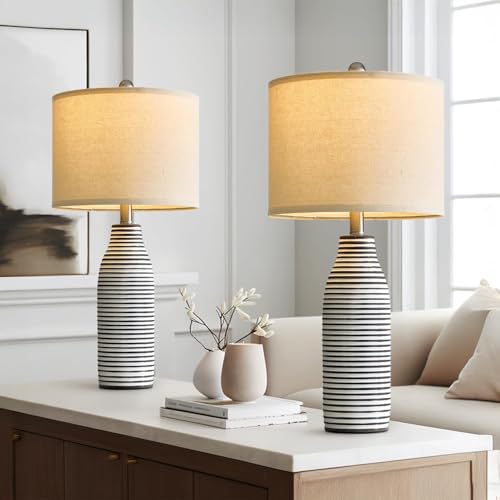 21" Handcrafted Ceramic Table Lamps Set of 2 with 5FT Cord