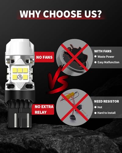 T3 7443 7440 LED Bulb Reverse light with Built In Resistor Canbus Ready 7441 7444 W21W LED White Bulb for Backup Parking Daytime Running Light Side Marker Turn Signal (White / 7443)