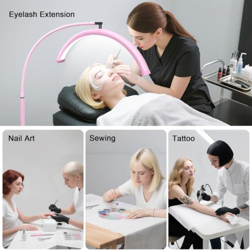 Half Moon Lash Light with Tool Tray for Eyelash Extensions & Estheticians (Pink)