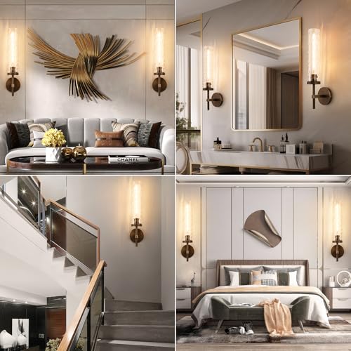 19.5" Knurled‑Craft Hardwired Bronze Wall Sconce (Bronze-Water Ripples / 19.5″-2 Pack)