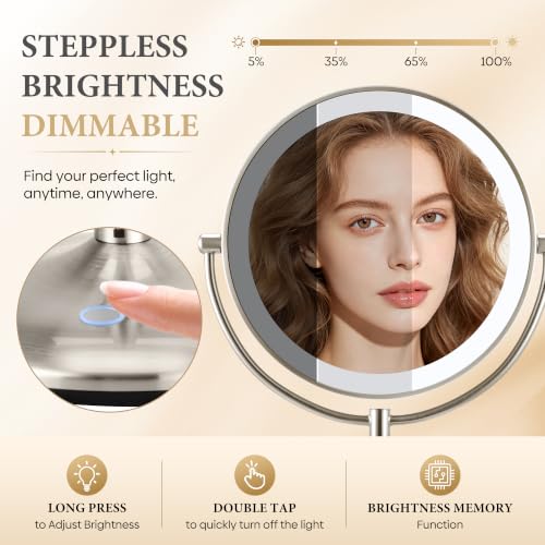 9" Magnifying Mirror with Light (Brushed Nickel)