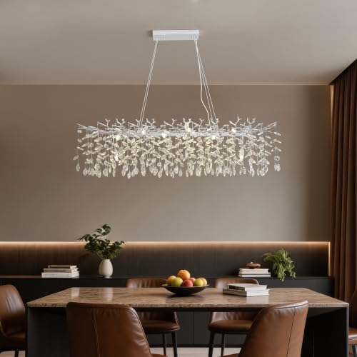 Modern Crystal Tree Branches Chandelier (Silver / Rectangular 47.5")
