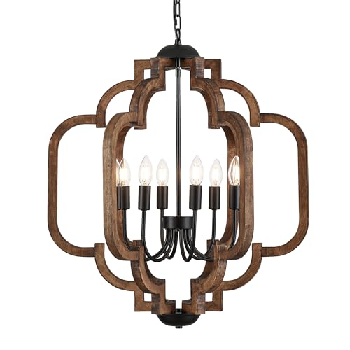 24.6" Farmhouse Vintage Chandelier 8 (Textured-Brown / D24" x H31" 8-Light)