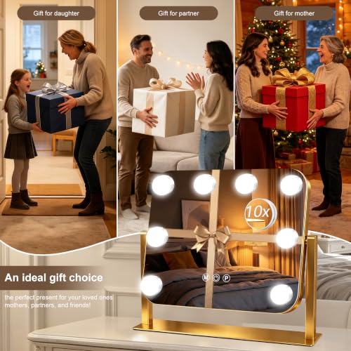 Vanity Mirror with Lights (Gold / 14"L x 12"W)