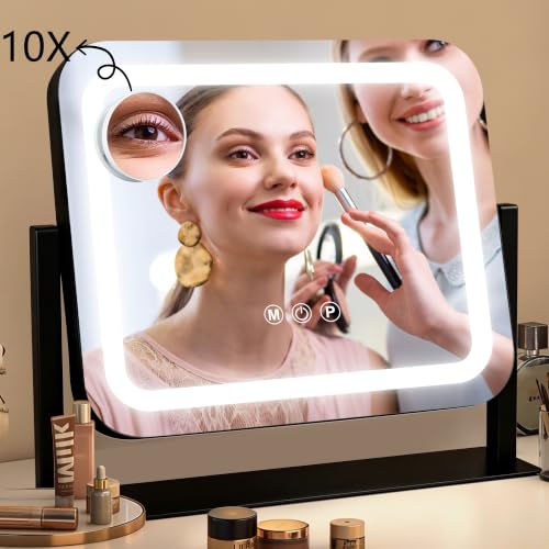 Black Vanity Mirror with Lights 14"×12" (Black / 14"L x 12"W)