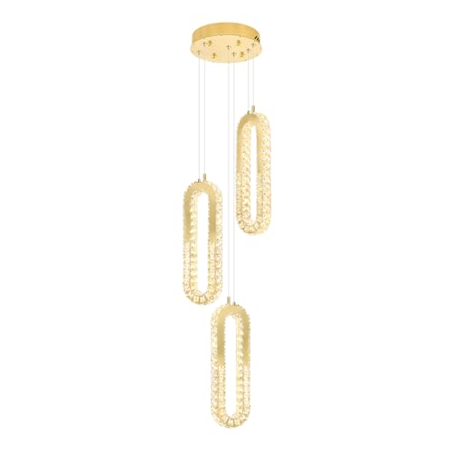 Modern Pendant Light for Kitchen Island Crystal Ring Chandelier Gold LED Pendant Lighting Fixture for Dining Room Kitchen Living Room Foyer Hallway Bedroom (Gold / 3 Rings (New))