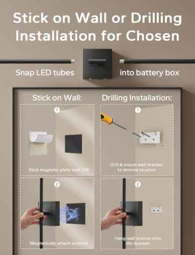 Peel and Stick Wall Sconces Battery Operated Set of 2 (Black / 28 inch)