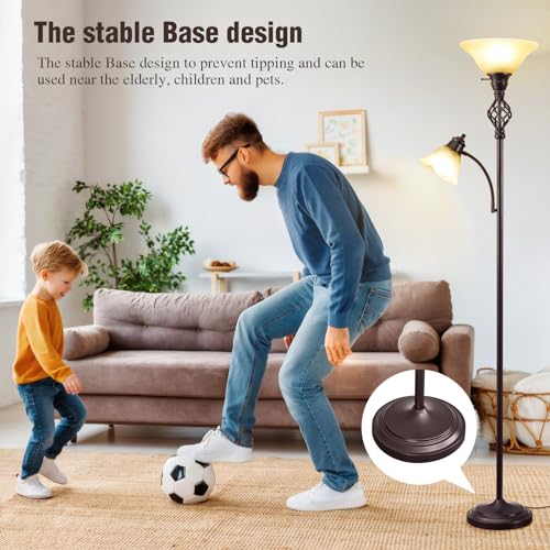 Torchiere Floor Lamp for Living Room (Red Brown, Yellow)