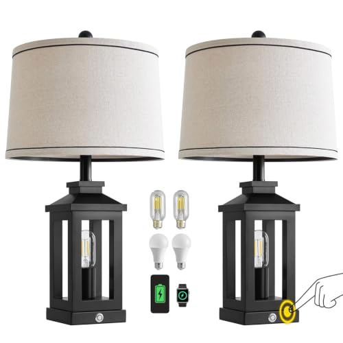 23.75" Retro Farmhouse Black Table Lamp for Living Room Bedroom Nightstand (Dark Black)