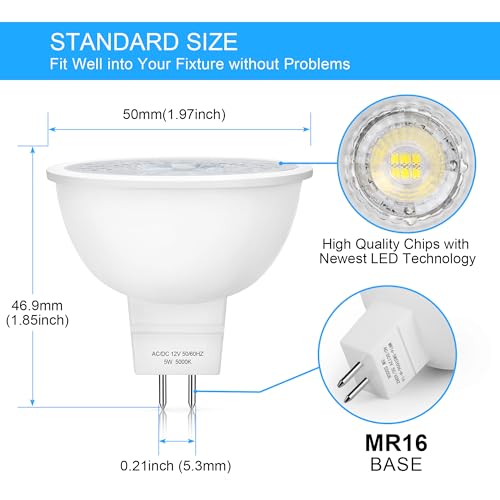 12 Pack MR16 LED Bulb 5W GU5.3 12V Spotlight (Daylight White)