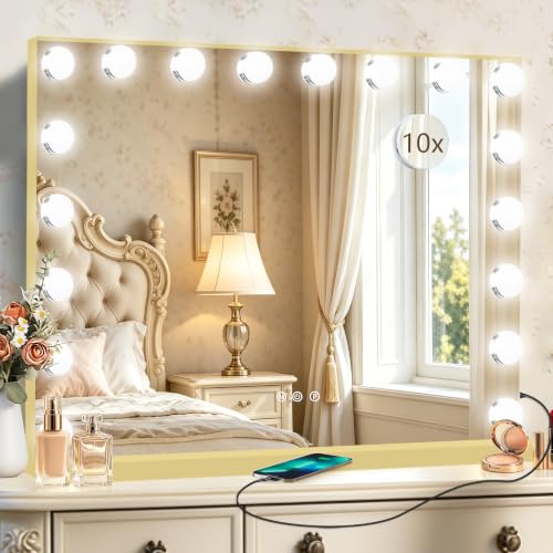 Gold Hollywood Vanity Mirror with Lights (Gold / 32"L x 24"W)