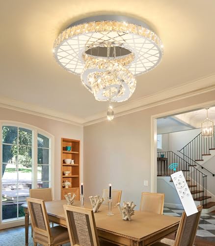 LED Chandelier Modern Ceiling Dimmable Light Fixture Crystal Chandelier for Bedroom Dining Room Silver (20 inch / Silver)