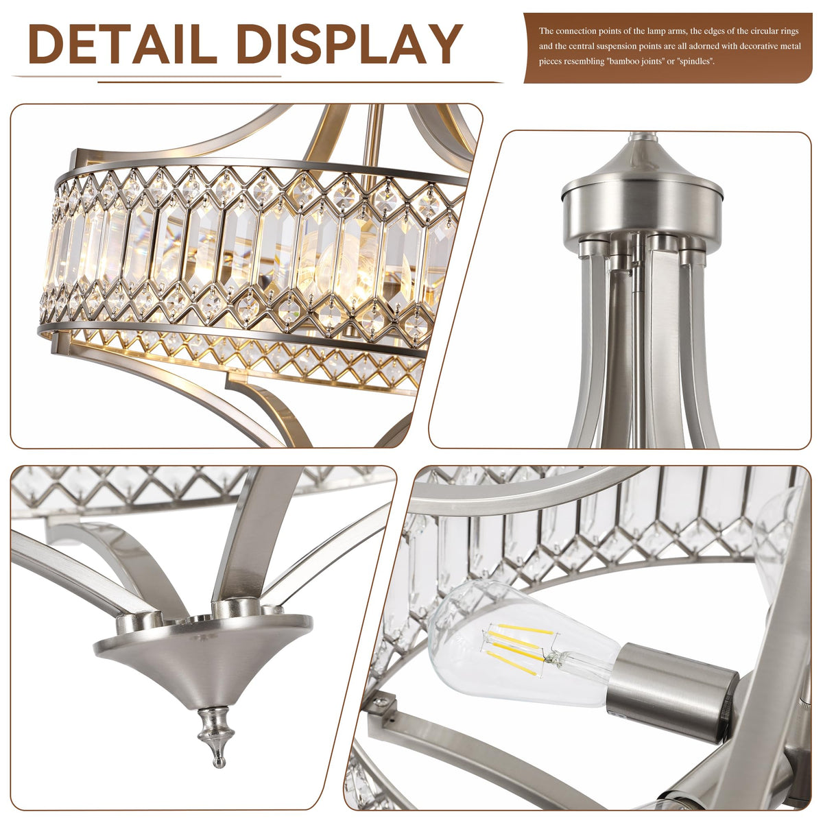 20 Inch Brushed Nickel Crystal 5 (Brushed Nickel / 5-Light/Pattern)