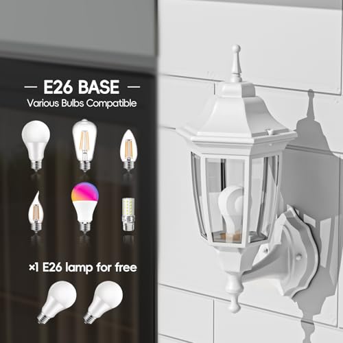 Outdoor Front Porch Light with Bulb (White / Non Sensor-Aluminum)
