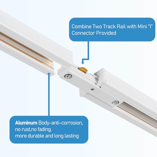 4 Light LED Track Lighting Kit with 3.3FT H Track Lighting Rails & Floating Canopy Connector (White / 4 Lights)