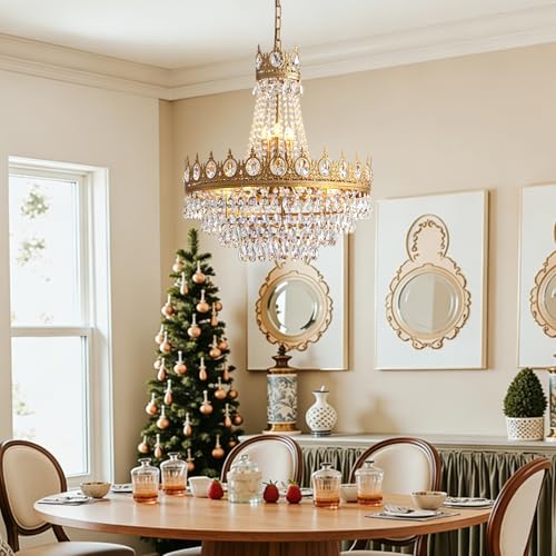 Gold Crystal Chandeliers for Dining Room Light Fixture (D24"H27"- Gold)