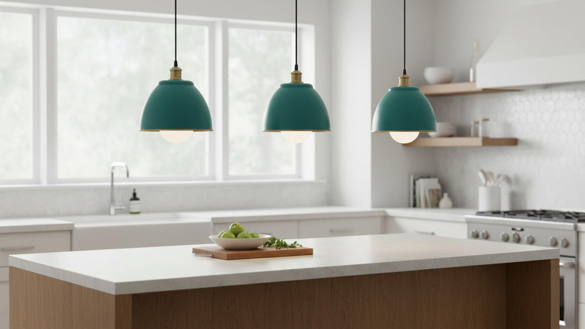 21601-71,Replacement Metal Shade for Pendant Light,Aquamarine,7-7/8"W x 5-3/4"H,Center Hole 1-5/8" (Aquamarine with White inside)