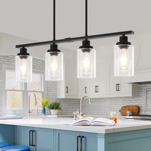 Modern Island Lights for Kitchen Black Dining Room Light Fixtures (4-Light Clear Black)