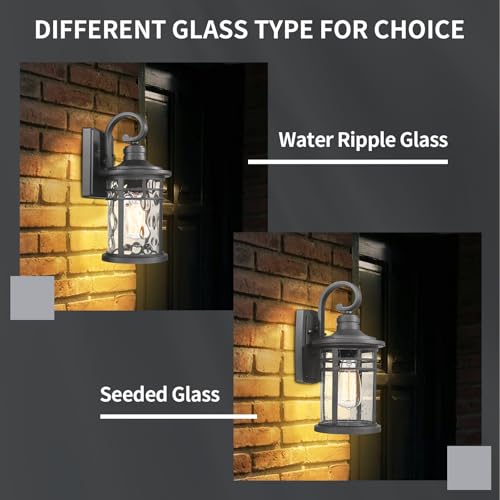 Outdoor Porch Lights Wall Mount Sconces with Water Ripple Glass Outdoor Lighting Waterproof Exterior Lantern for House Front Porch Patio Garage Doorway Garden (1 Pack-Water Ripple Glass / Medium)